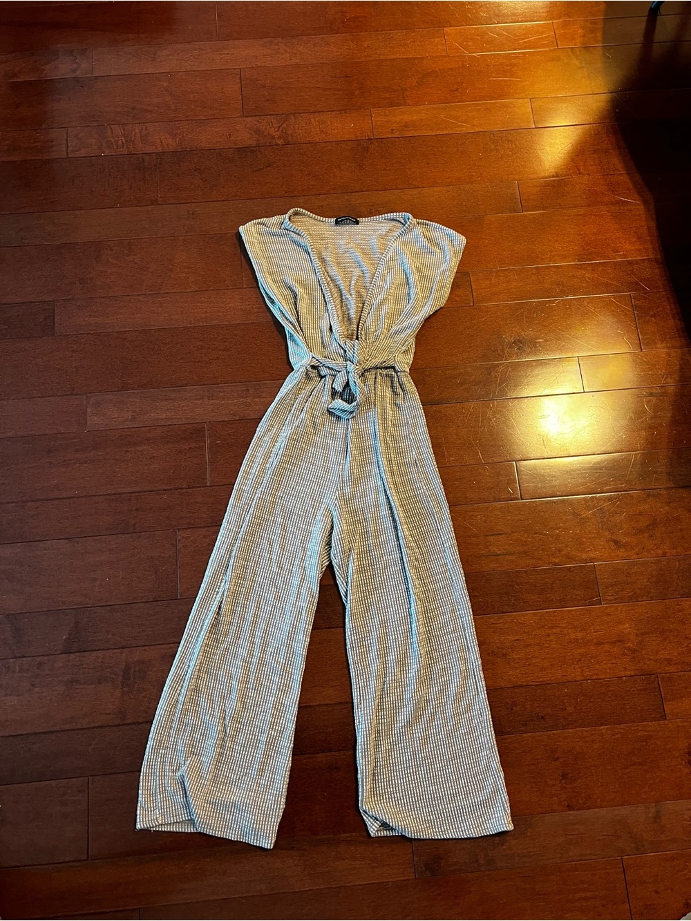 Caution To The Wind Light Gray Sleeveless Wide-Leg Knit Jumpsuit with Tie Waist